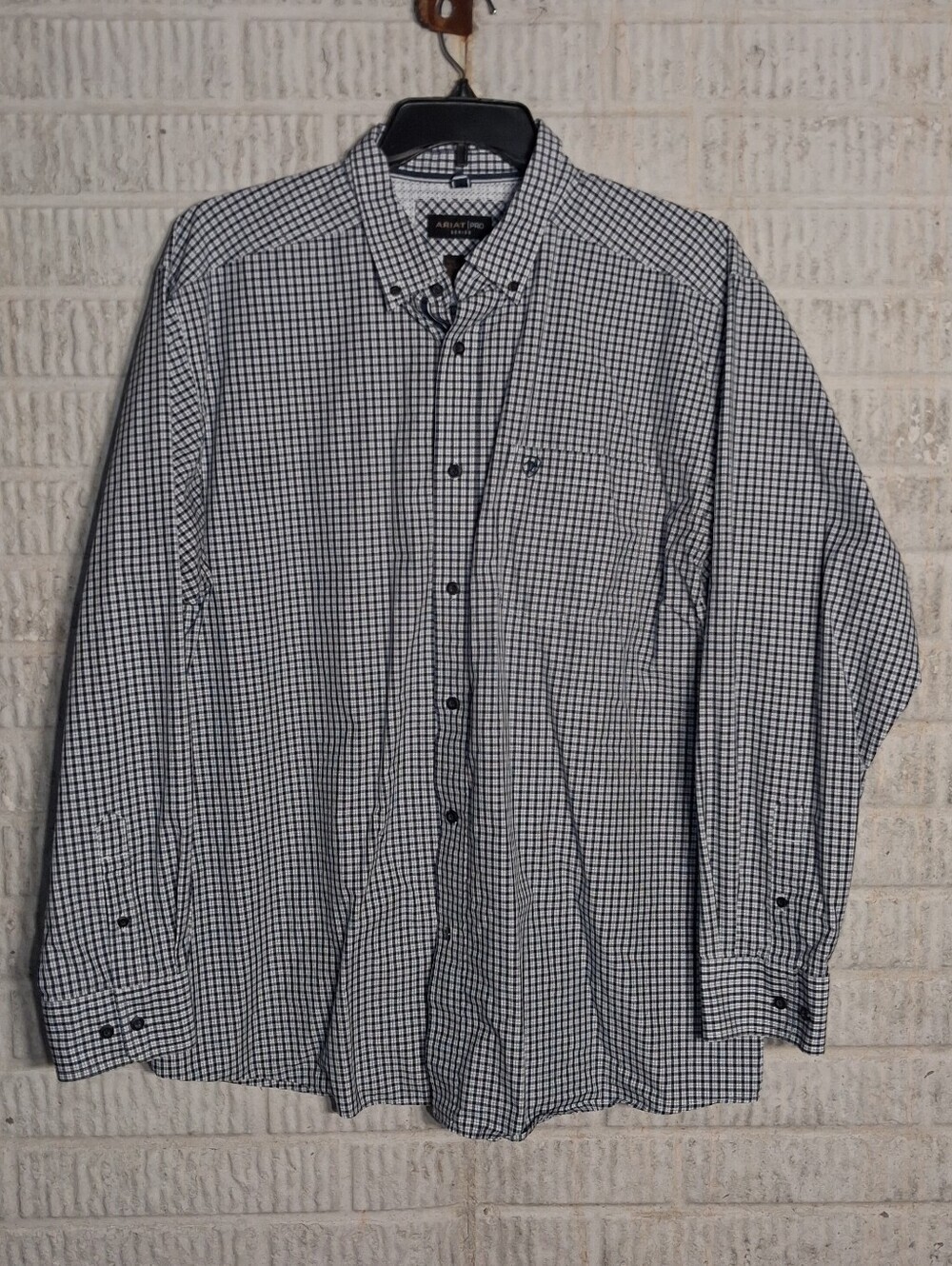 Ariat Men's Black and White Check Button-Down Shirt - Classic Plaid XL EUC
